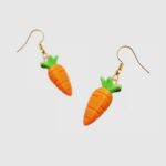 Orange carrot earrings with green leafy tops and hook fittings