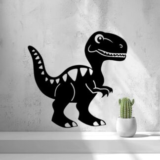 Cute T-Rex silhouette wall art with a toothy grin on a light textured wall