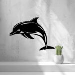 Leaping dolphin silhouette wall art with flowing cutout details